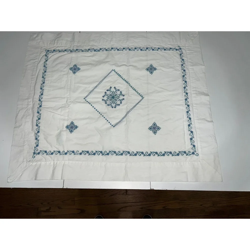 Pottery Barn  Standard Pillow  Sham Cotton  White  with blue floral Embroidery